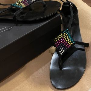 Giuseppe Zanotti Rhinestone Black Suede Gladiators Sandals